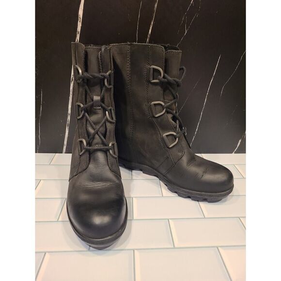 SOREL Joan Of Arctic Wedge II Mid-High Lace-Up Bootie Boots Oiled Loden | 9 EUC - Picture 2 of 15